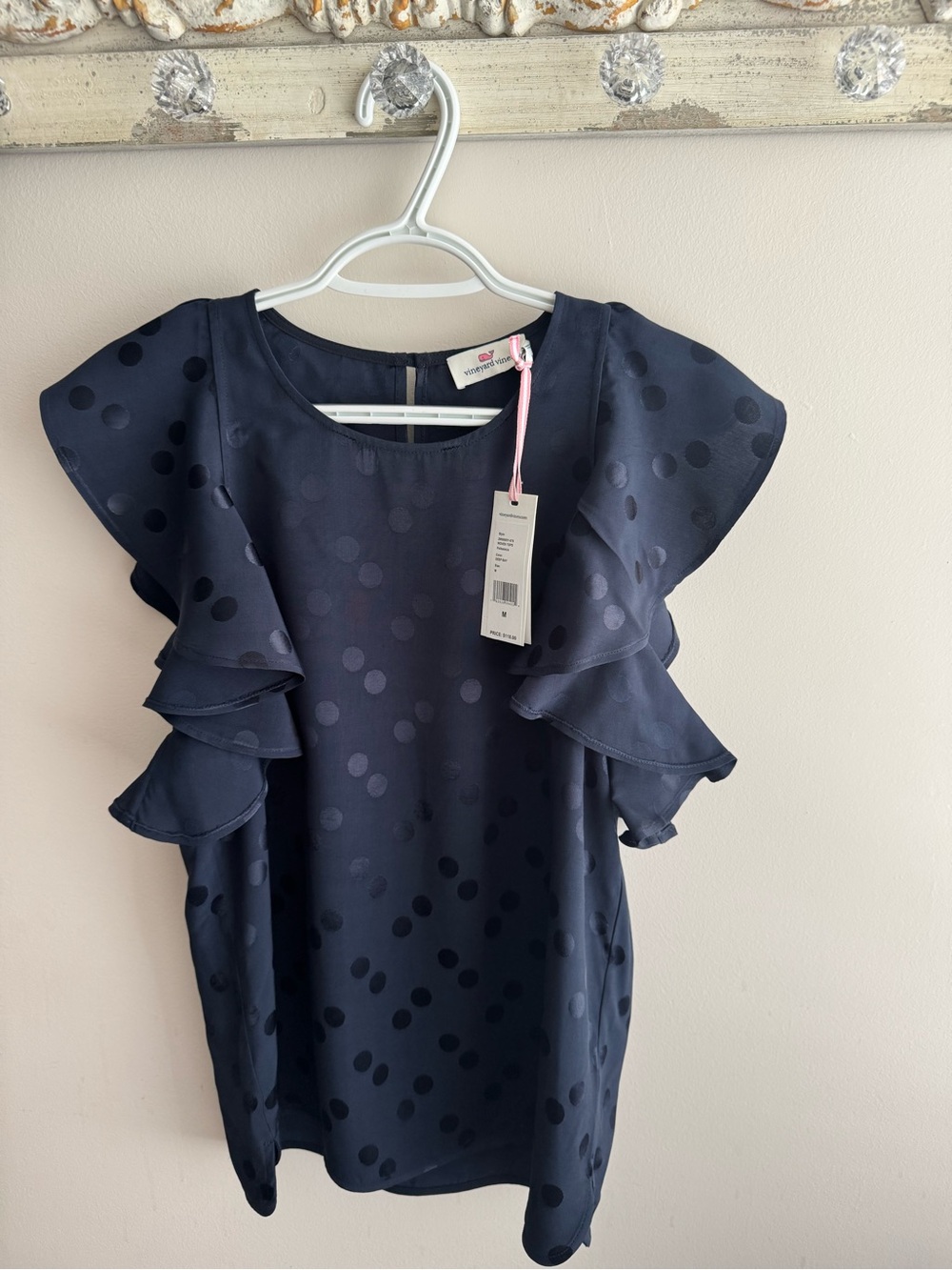 Vineyard Vines Navy Polka Dot Ruffle Sleeve Women’s Blouse